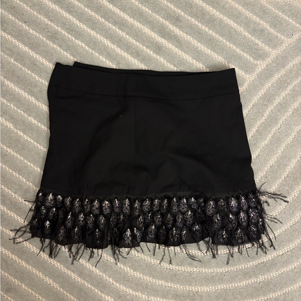 Alice and Olivia Black Feathered Women's Skirt
